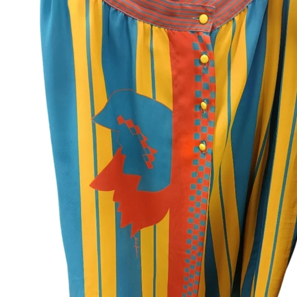 M💥Mario Valentino Vintage Asymmetrical Midi Skirt in Yellow&Blue - Picture 4 of 11